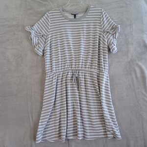 Lane Bryant Dress‎ Sz 26 Gray Striped Drawstring Pocket Casual Coastal Preppy